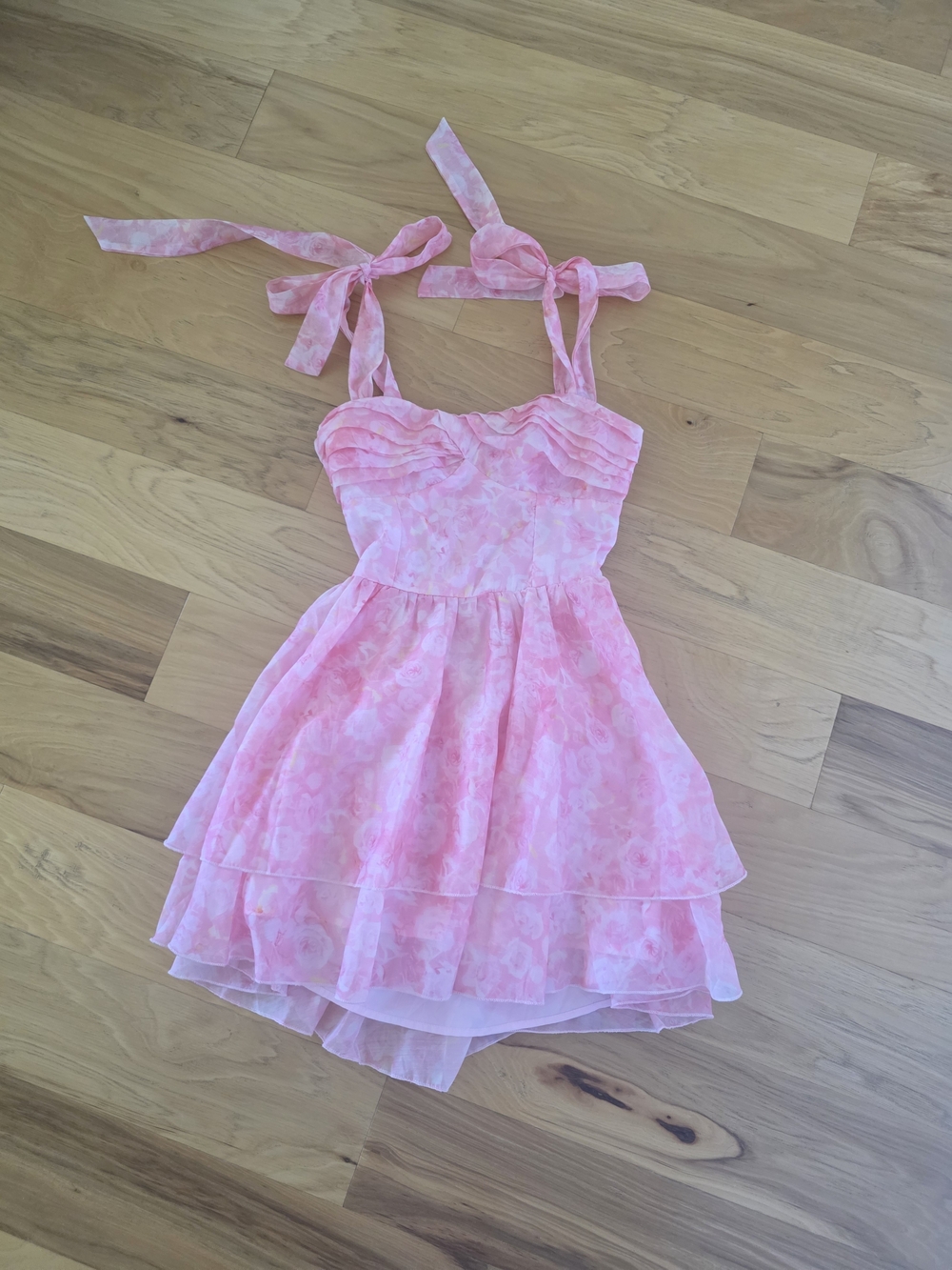 Hello Molly Pink Tie-Shoulder Tiered Mini Dress